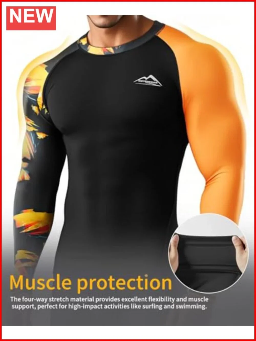 Men's UPF 50+ Long Sleeve Rash Guard Compression Athletic Shirt Quick Dry